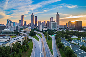 atlanta georgia skyline and freeway at night
