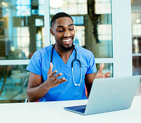 animated medical assistant sets up procedure appointment with patient on zoom call