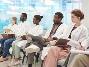 healthcare administration students in class