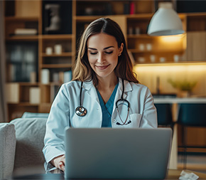 healthcare manager works remotely at home practicing telemedicine care