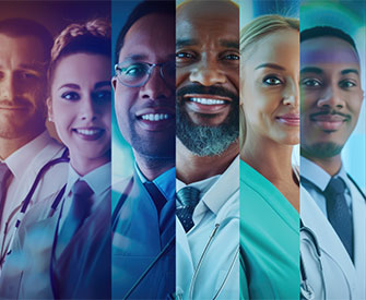 collage of different diverse healthcare administration professionals