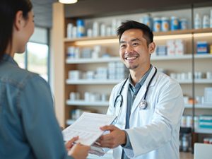 certified pharmacy technician explains prescription to customer